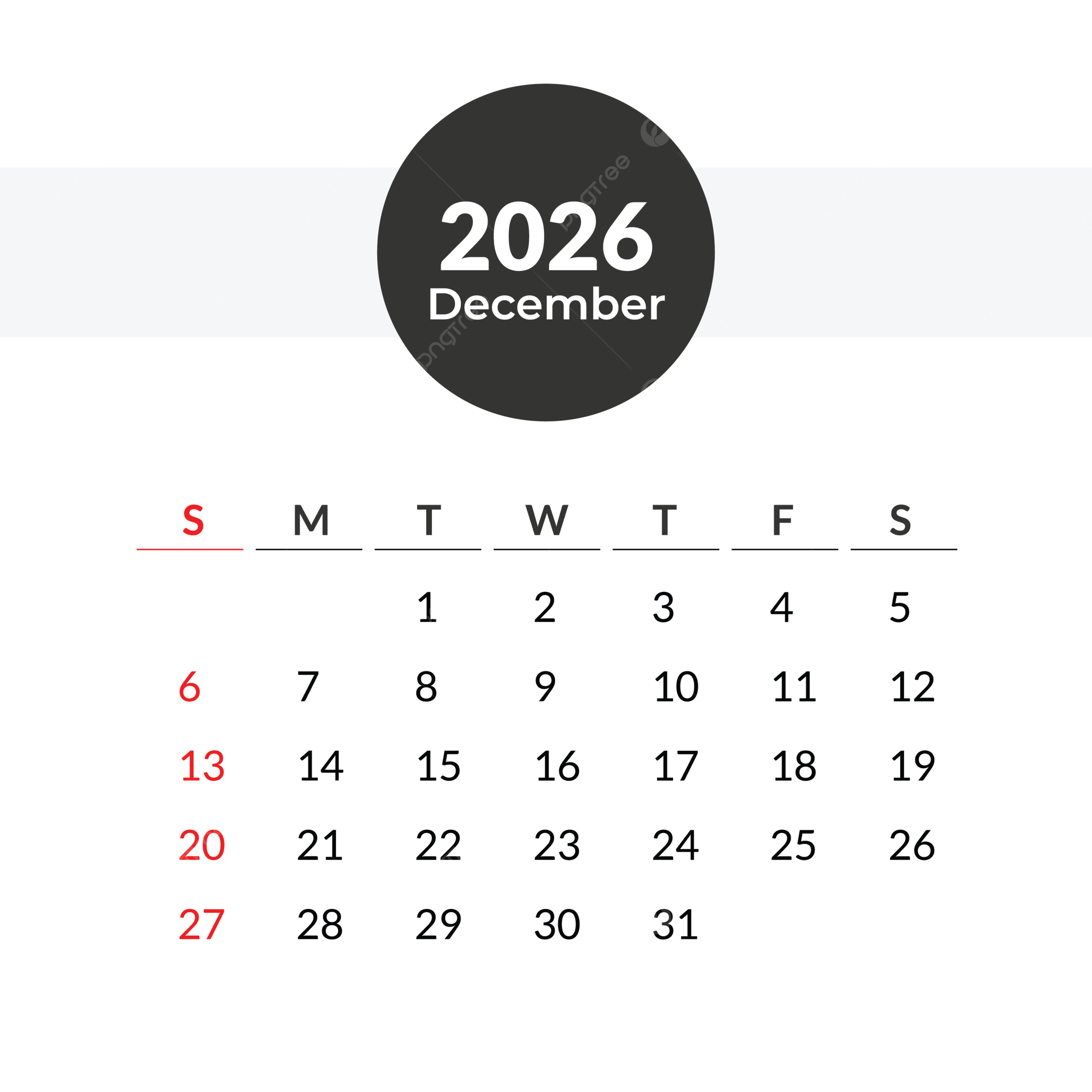 December 2026 Monthly Calendar Vector Design December Calendar 