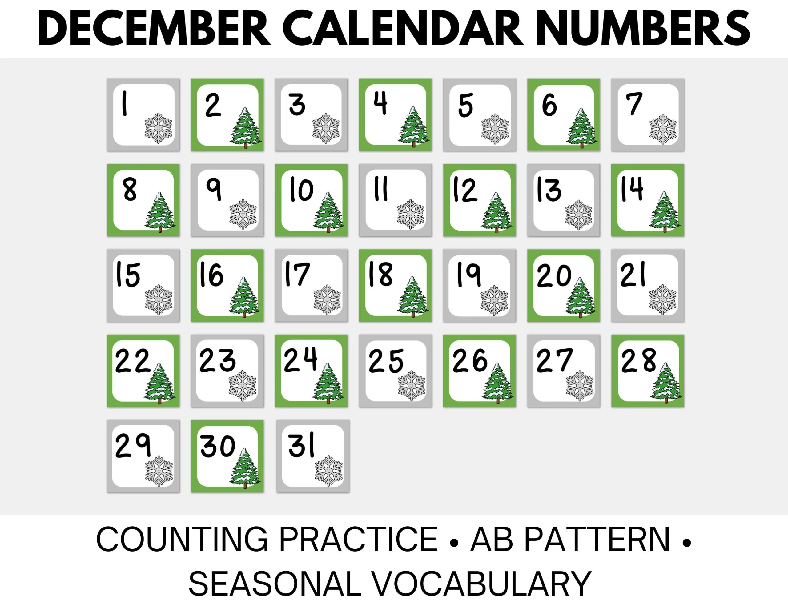 December Calendar Numbers In AB Pattern Etsy