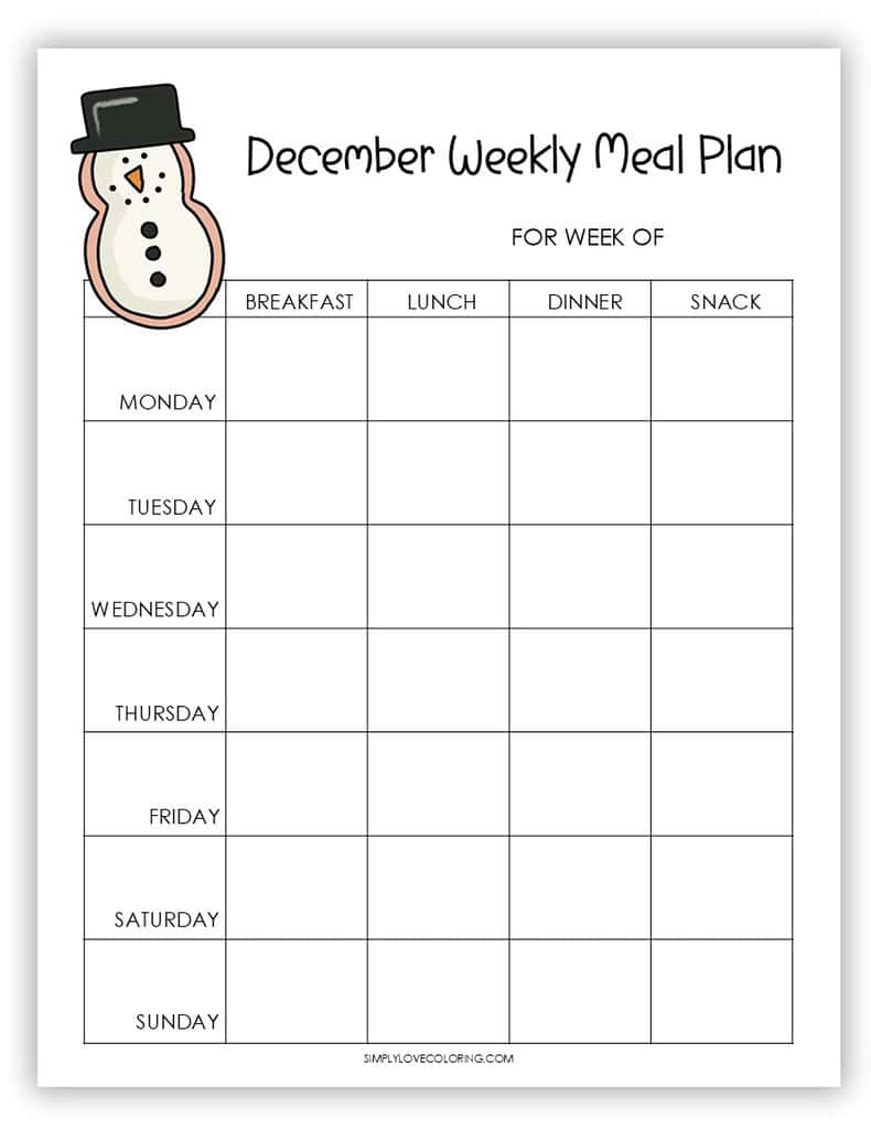Printable December Weekly Calendar