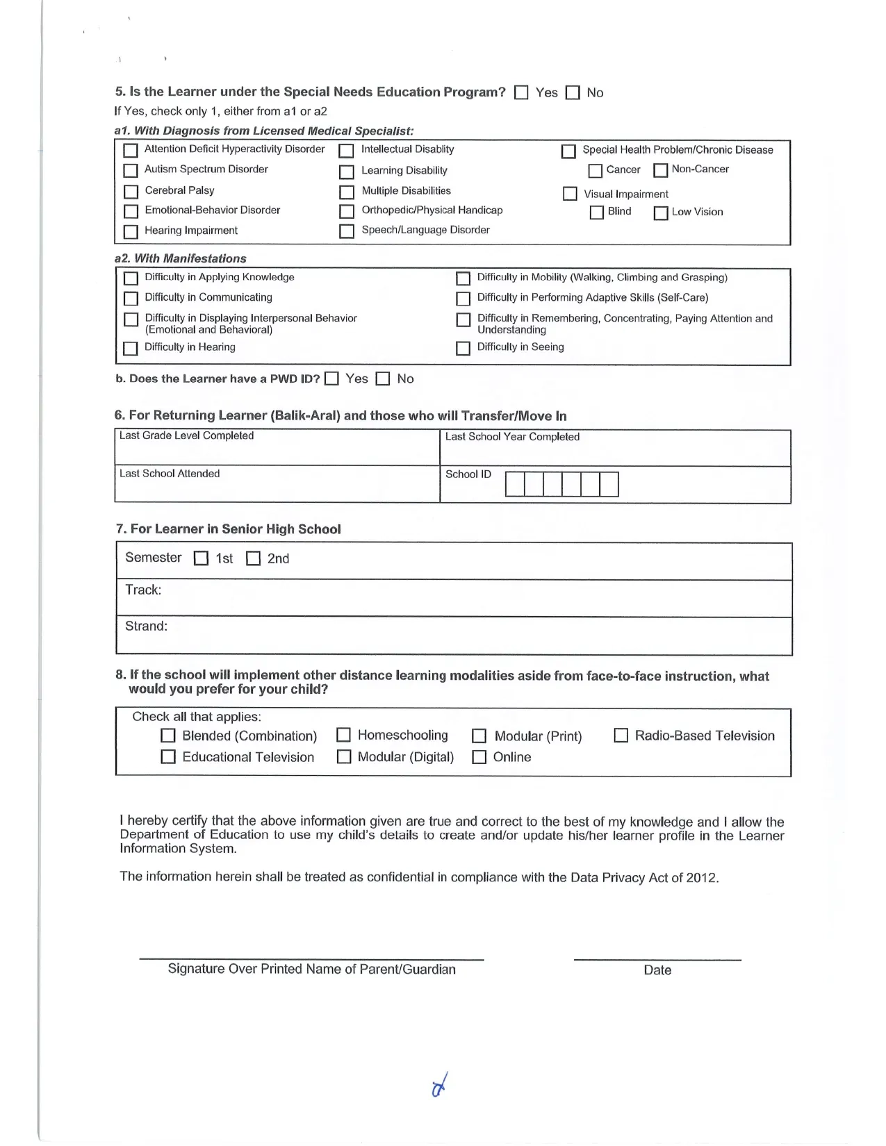 DepEd Memo No 032 s2024 Basic Education Enrollment Form Enclosure 