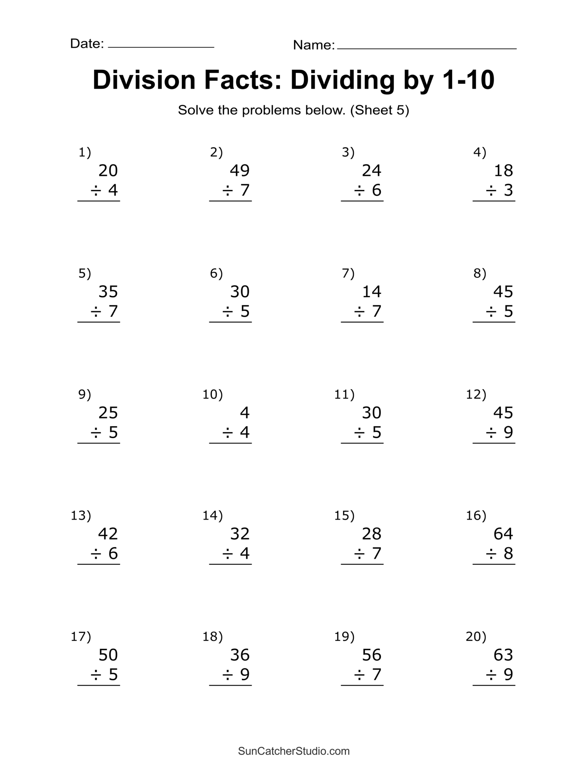 Long Division Worksheets Printable
