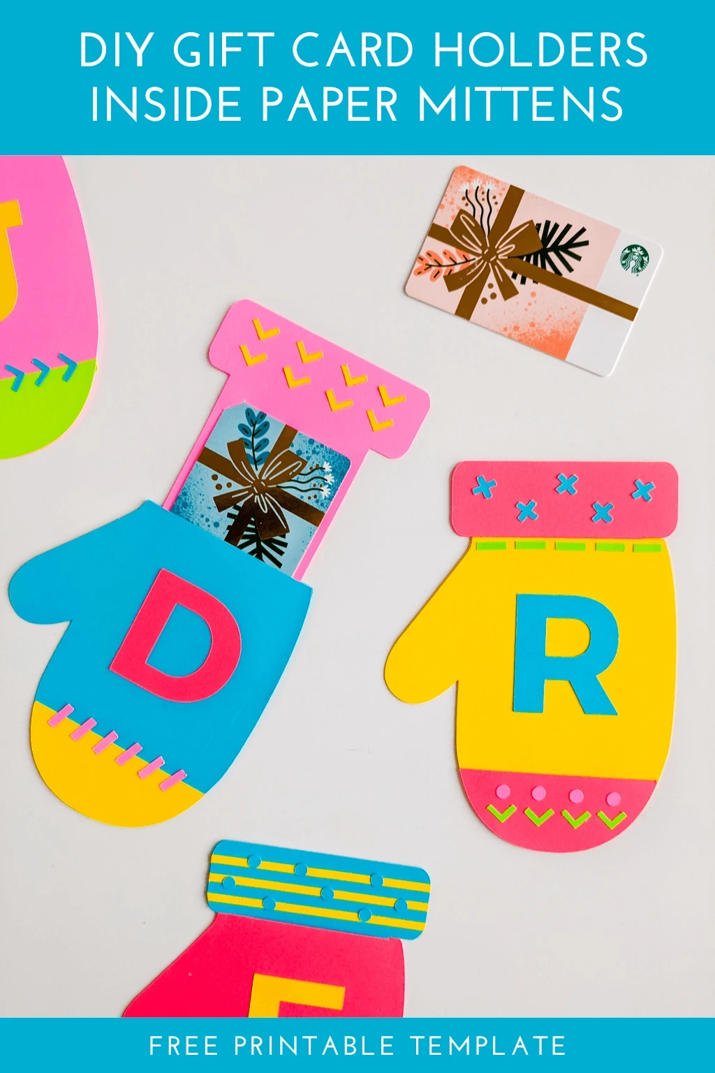 DIY Christmas Gift Card Holder Printable Mittens Template 