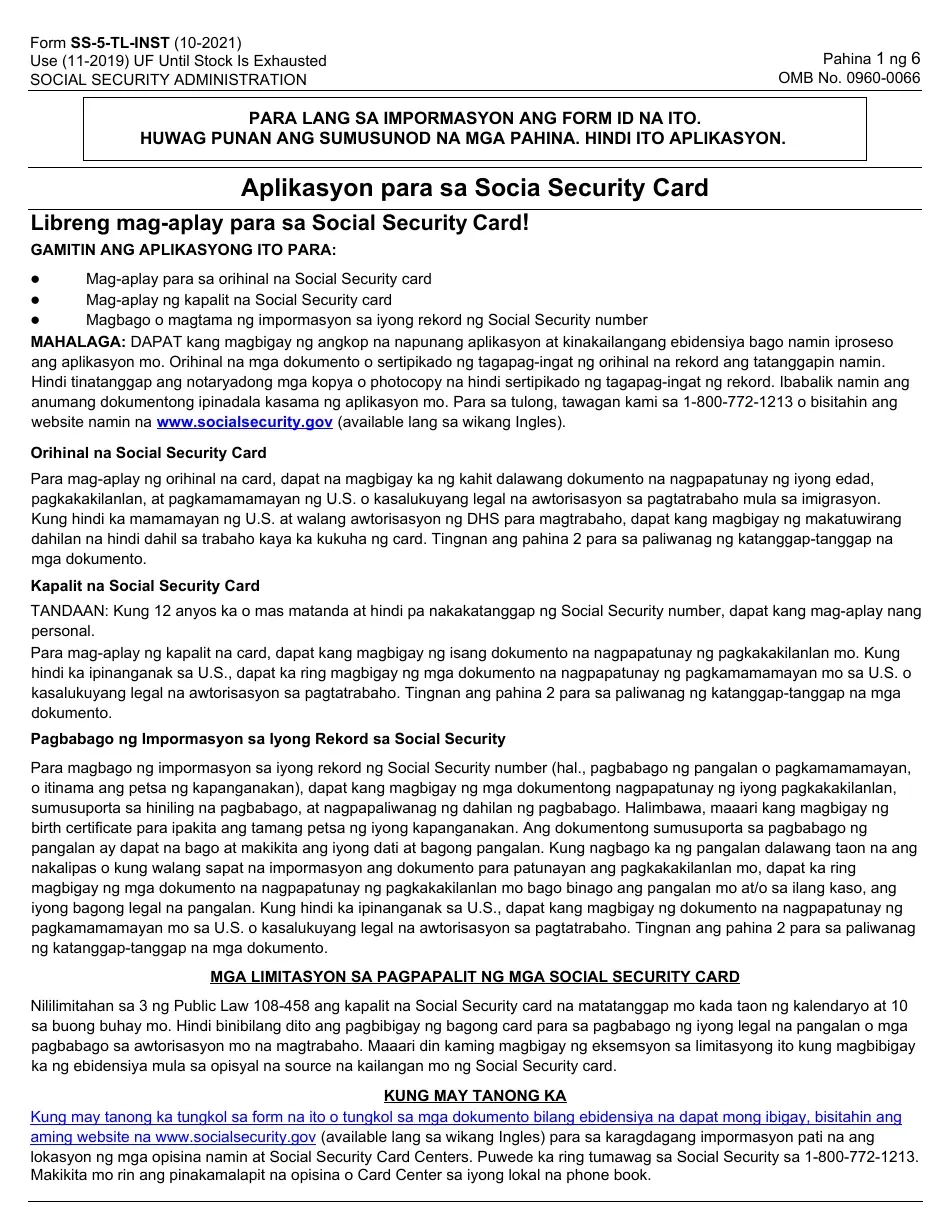 Download Instructions For Form SS 5 Application For A Social 