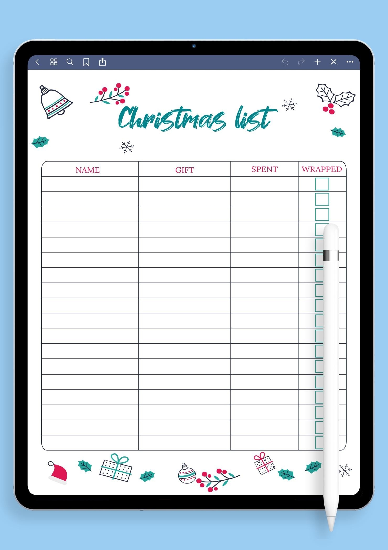 Christmas List Template Printable