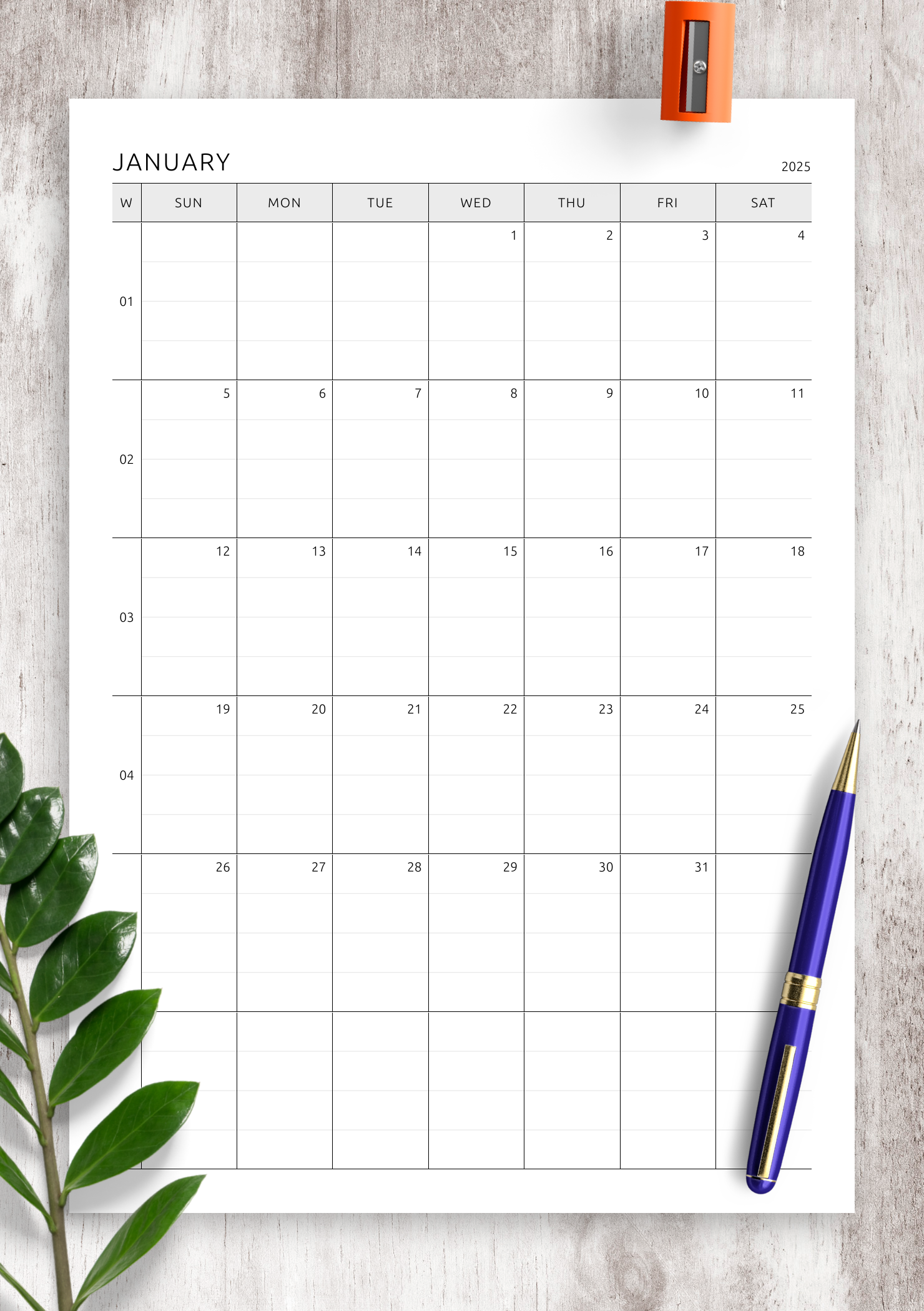 Printable Blank Lined Calendars