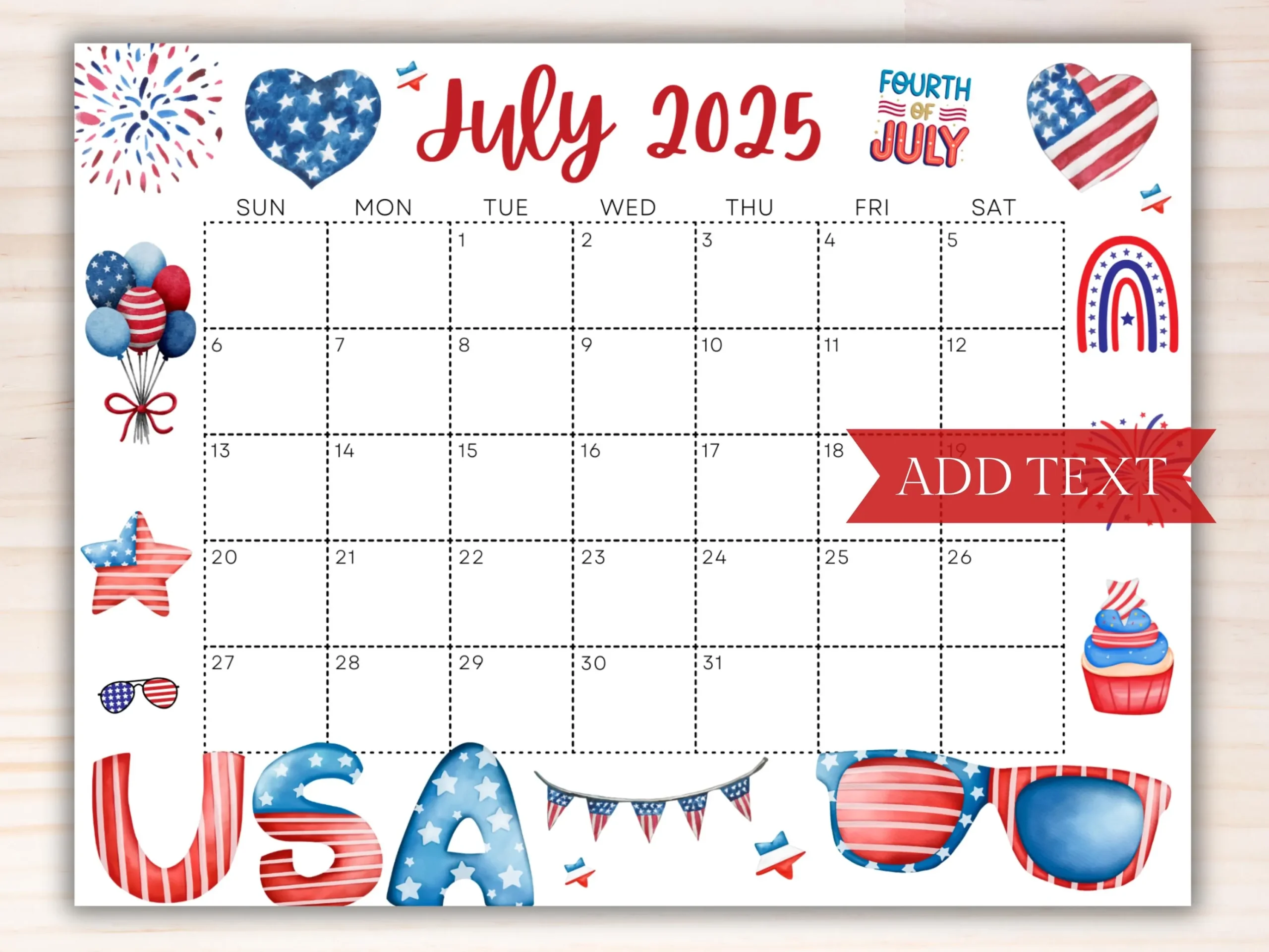 Druckbarer Feiertagskalender 2025 Juli Planer Bearbeitbarer 