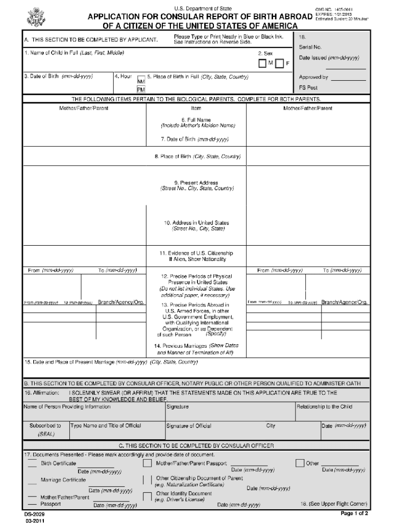 Form Ds 2029 Fillable Form