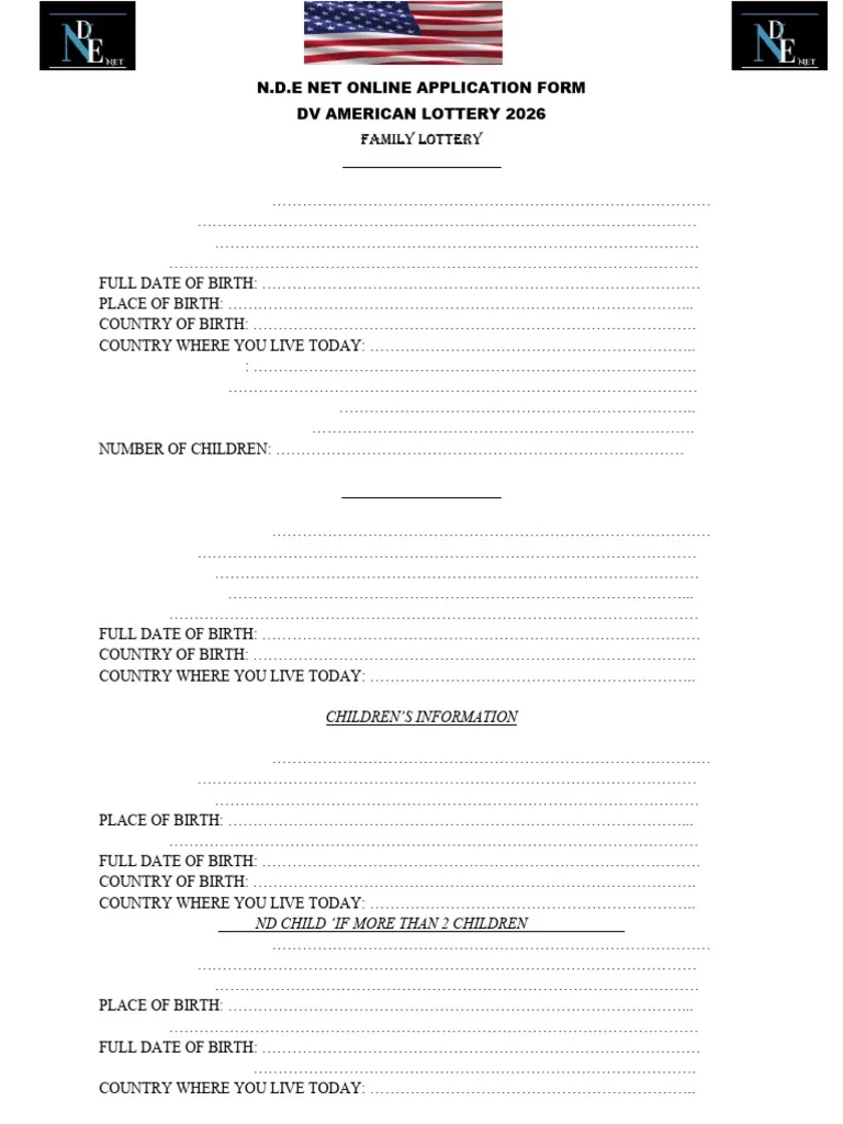 DV Lottery 2026 Form PDF Games amp Activities