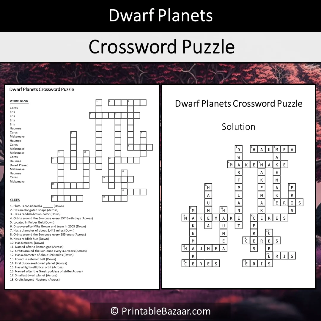 Planets Crossword Puzzles Printable Educational