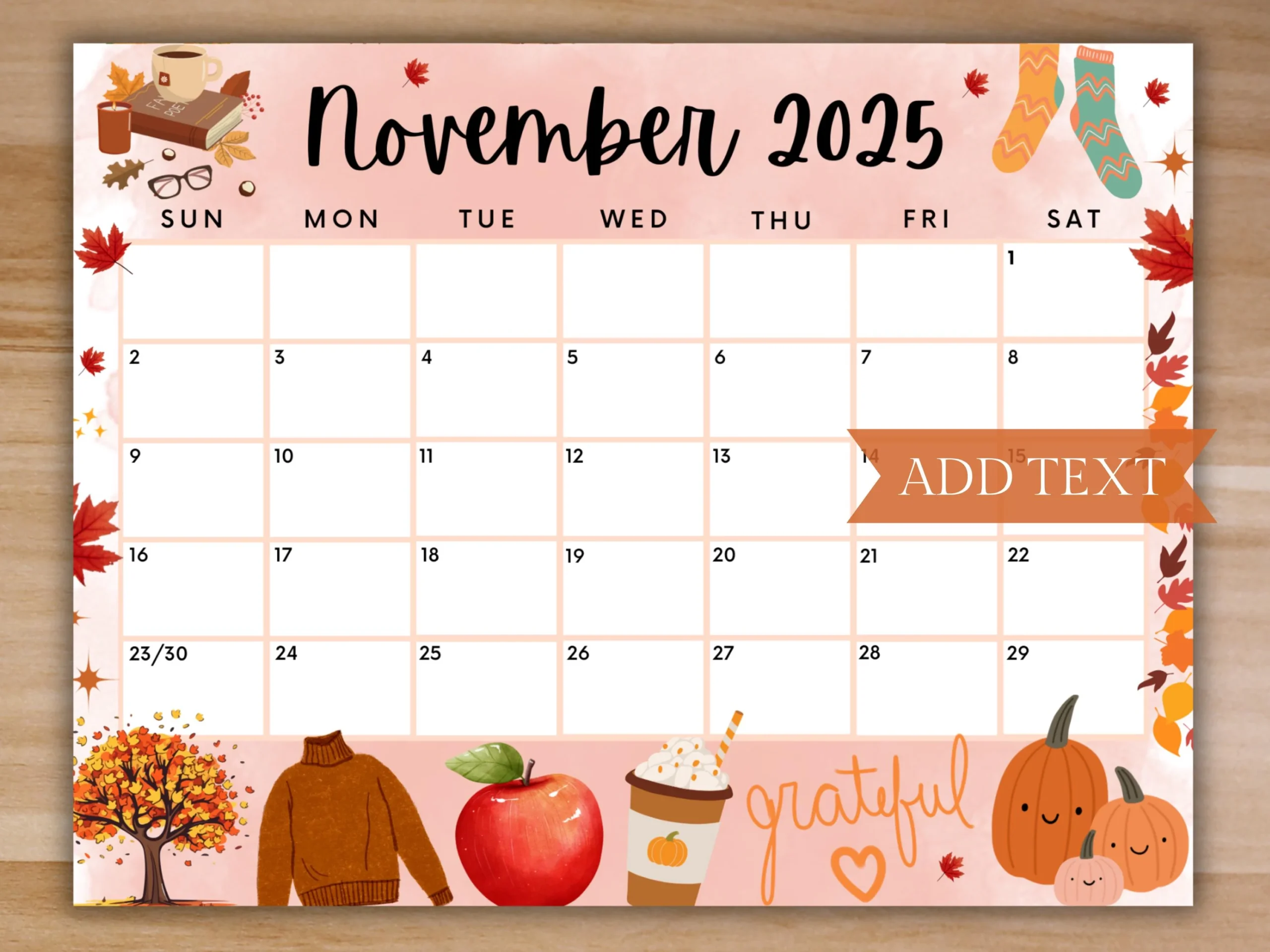 Editable November 2025 Calendar Printable Calendar Grateful W 