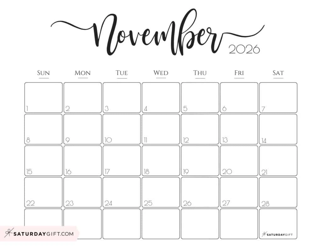 November Blank Calendar 2026 Free