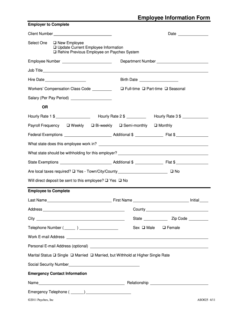 Employee Information Form Fill Online Printable Fillable 