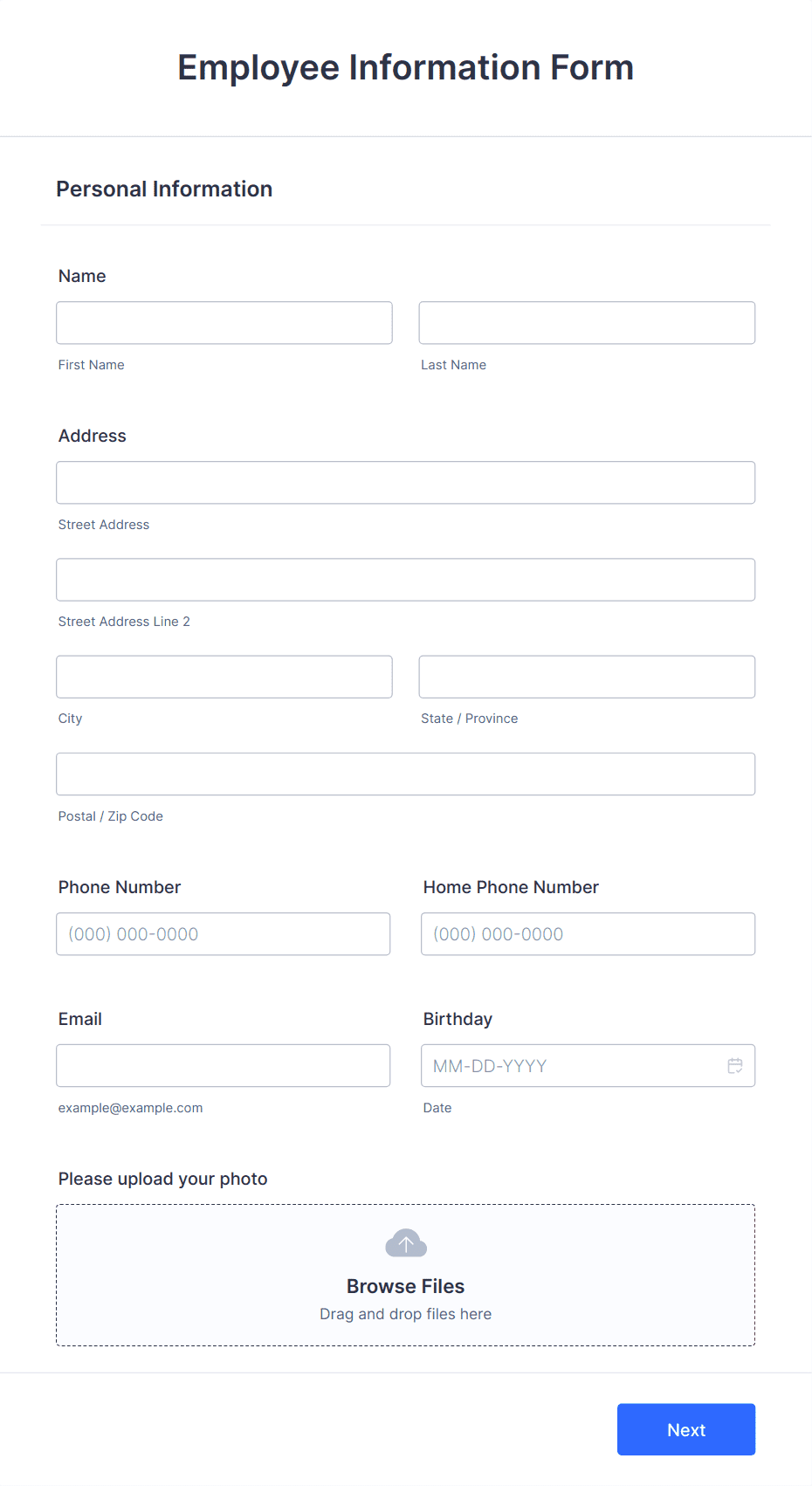 New Employee Information Form Printable