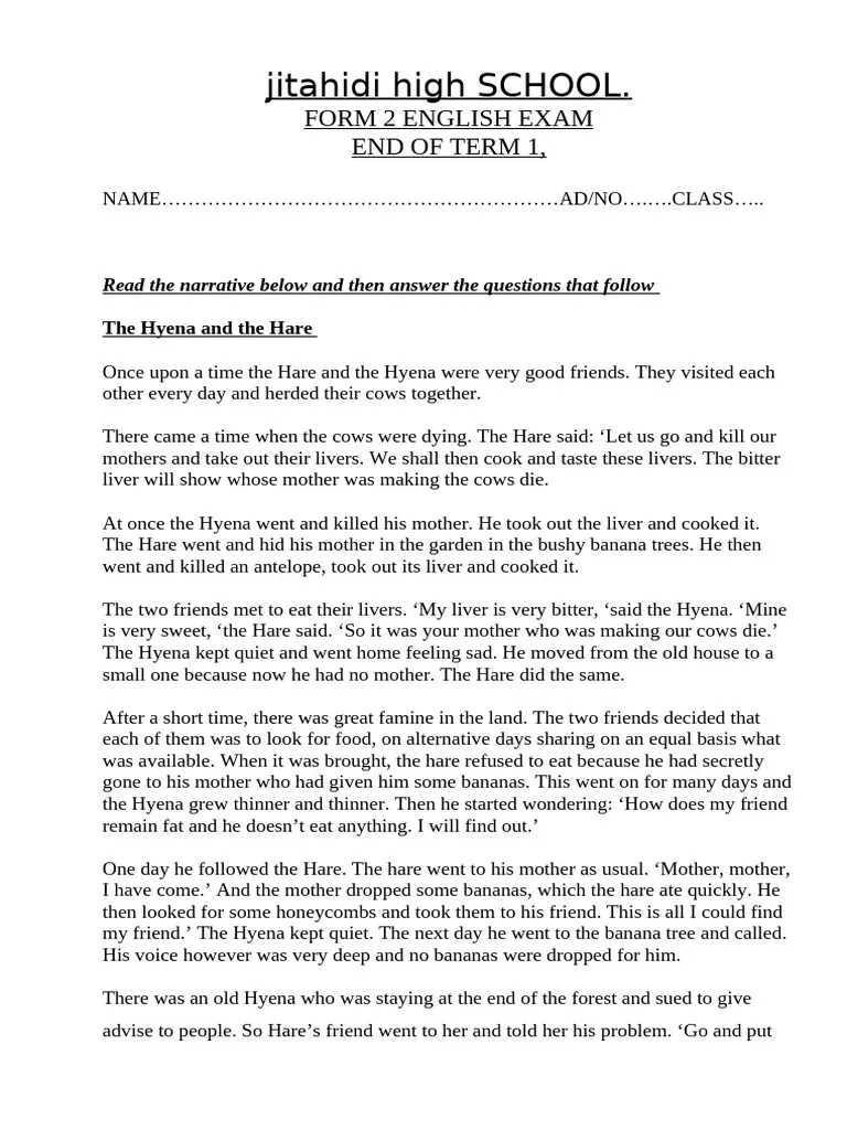 English Form 2 Term 1 Exam 003 PDF