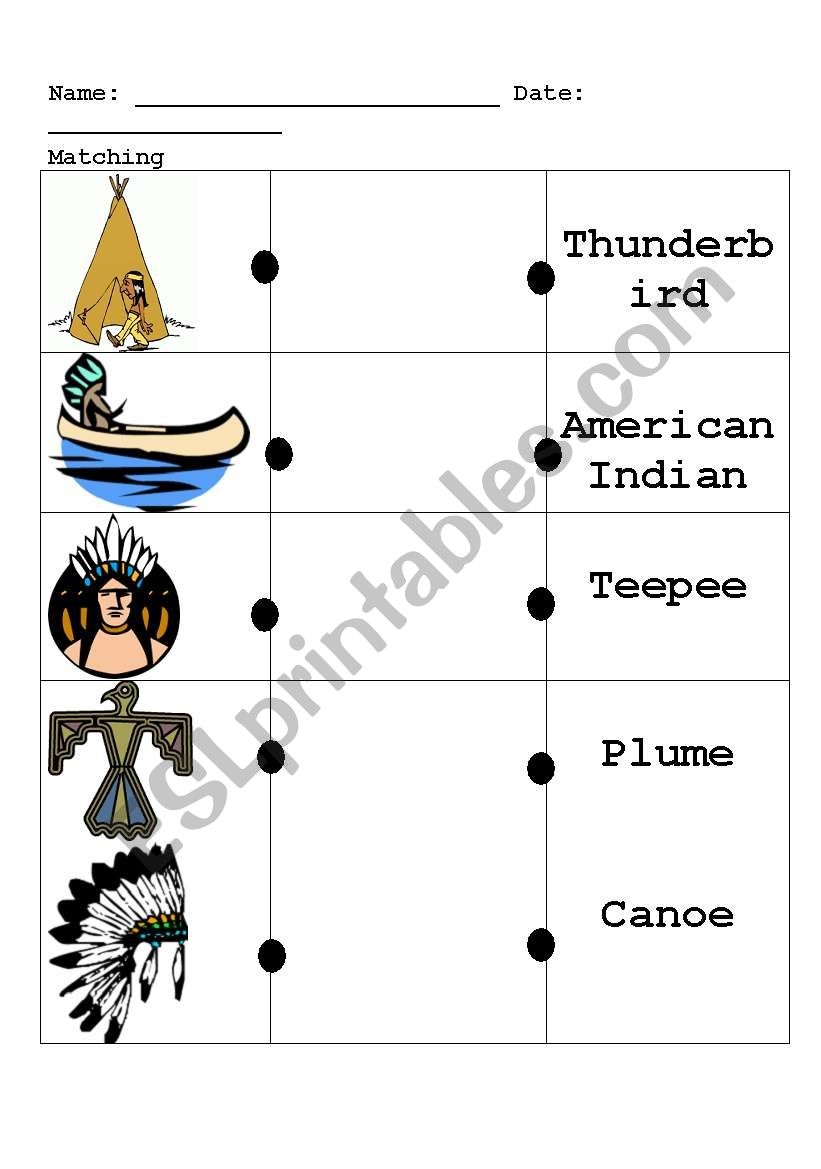 English Worksheets Native American Matching Worksheets Library