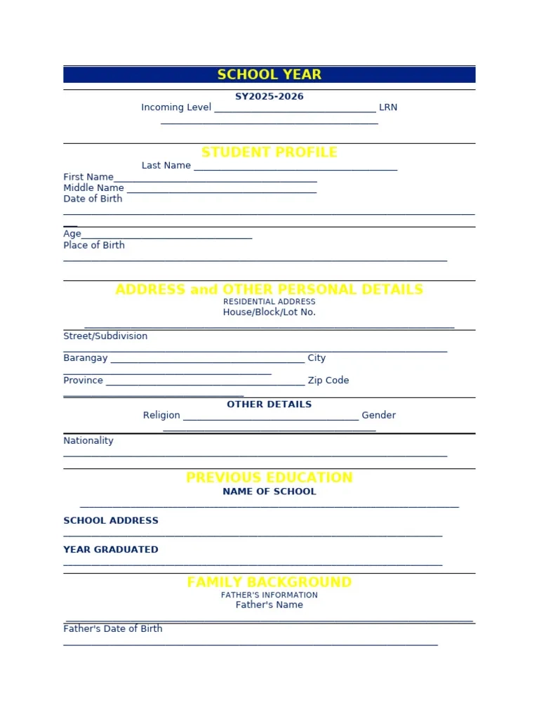 Enrollment Form 2025 2026 PDF