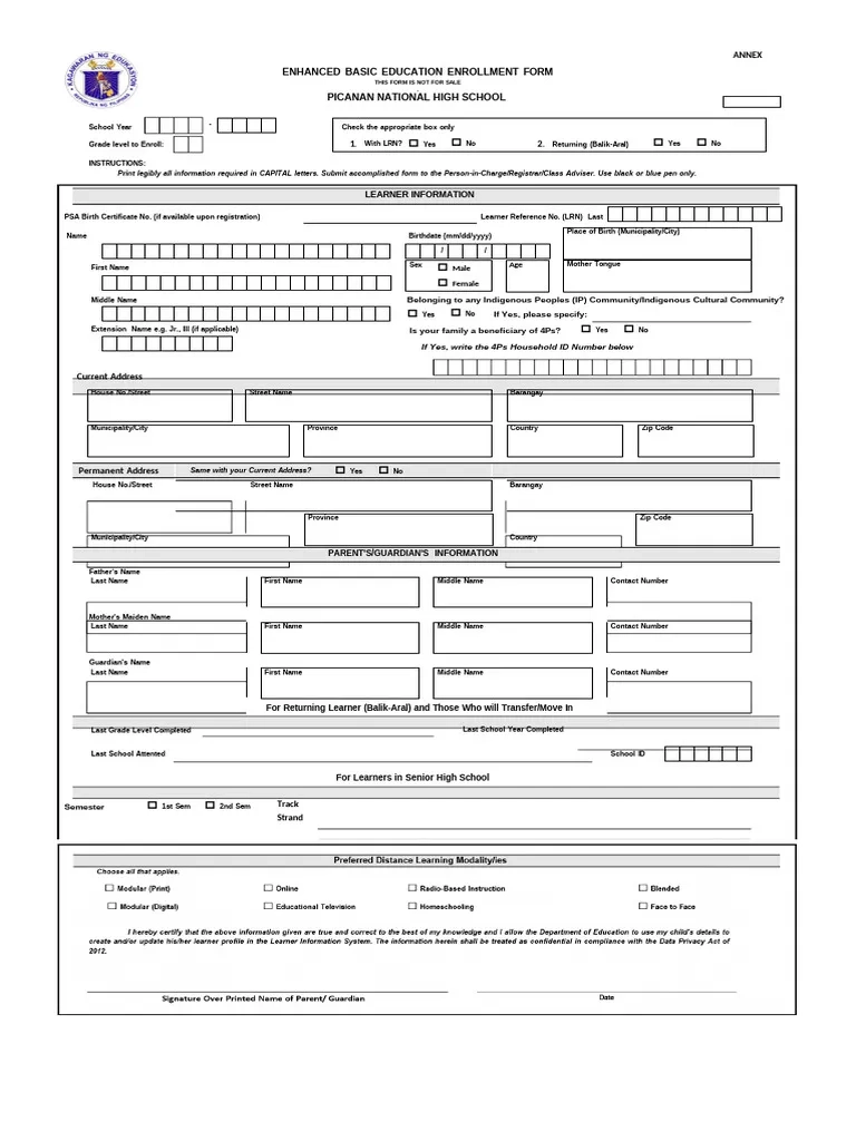 Enrolment Form 2025 2026 PDF