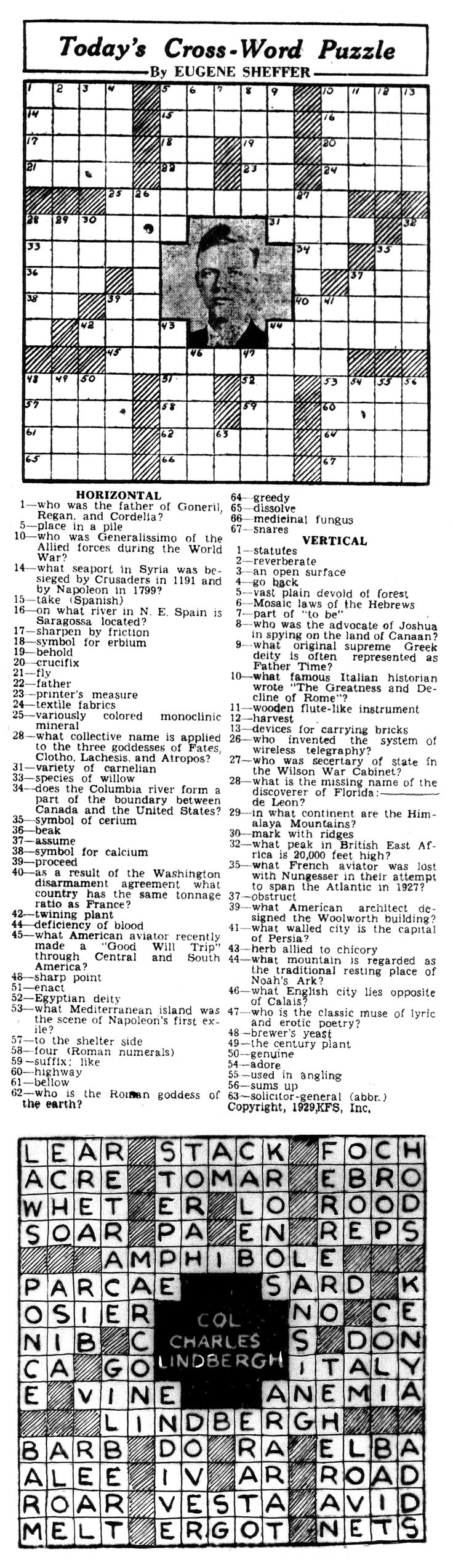 Crossword By Eugene Sheffer Answers