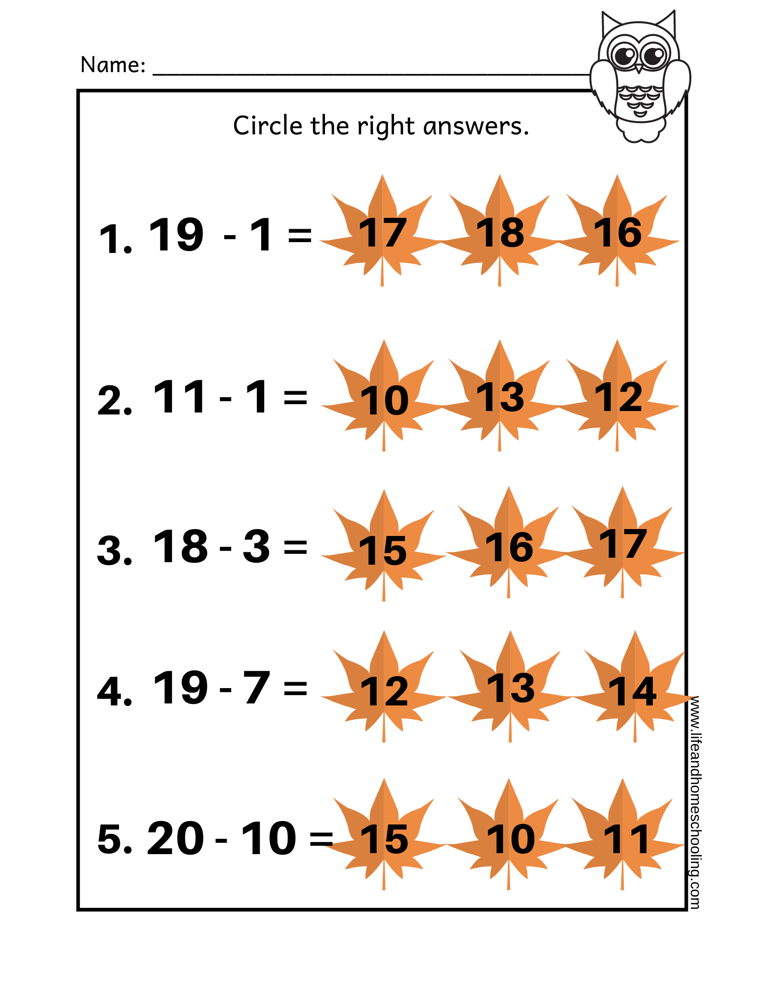 Fall Themed Kinder 2nd Grade Math add amp Subtract Made By 