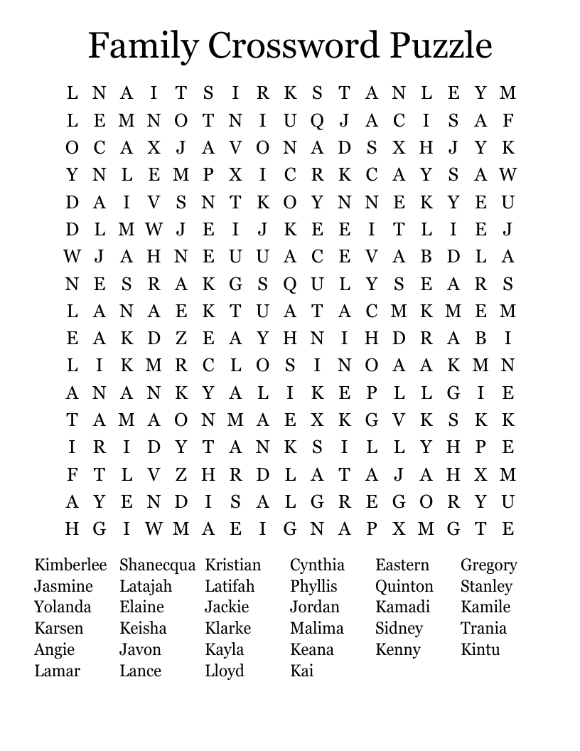 Family Crossword Puzzle Printable