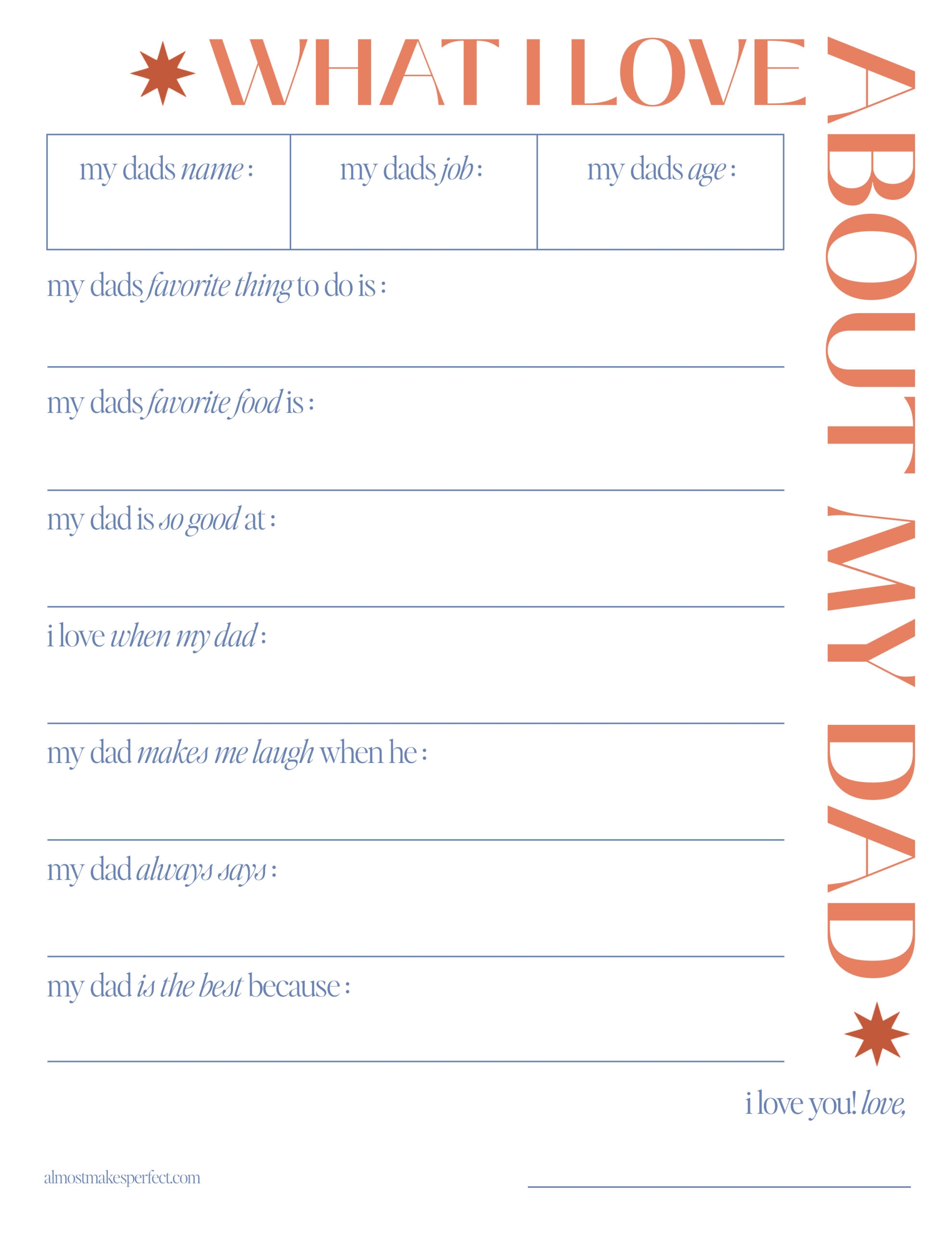Father s Day Fill in the blank Printable Almost Makes Perfect