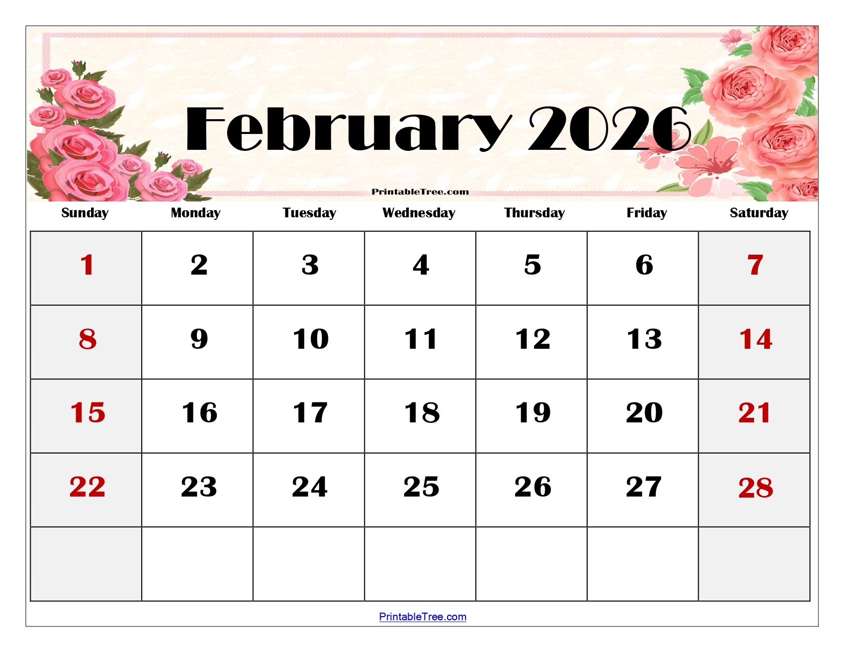 Printable Feb 2026 Calendar