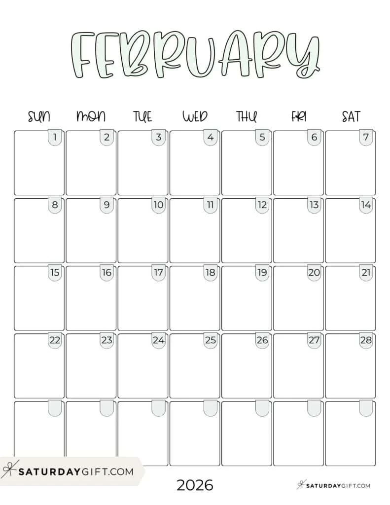 February 2026 Calendars 23 Cute Free Printable PDFs By SaturdayGift