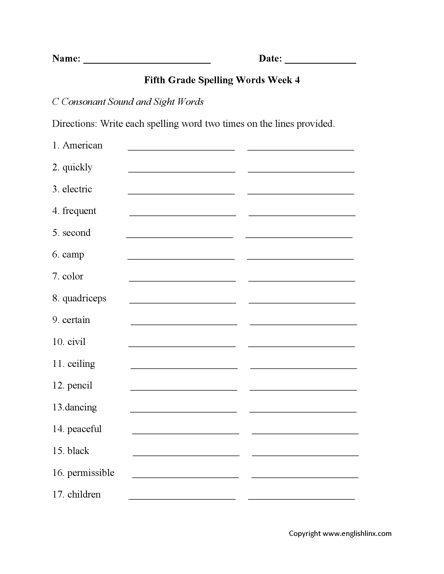 Fifth Grade Spelling Worksheets Printable Word Lists amp Weekly 