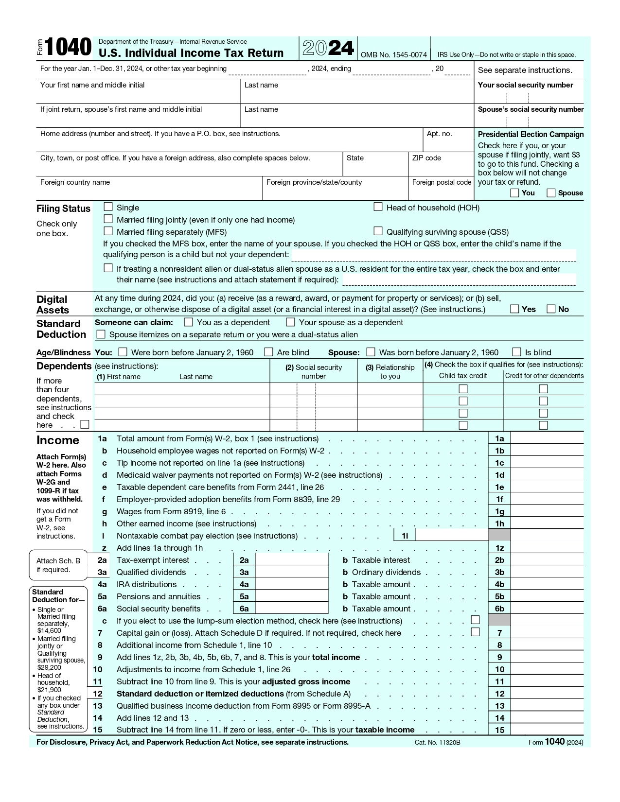 Fillable IRS Form 1040 For 2025 US Individual Income Tax Return 