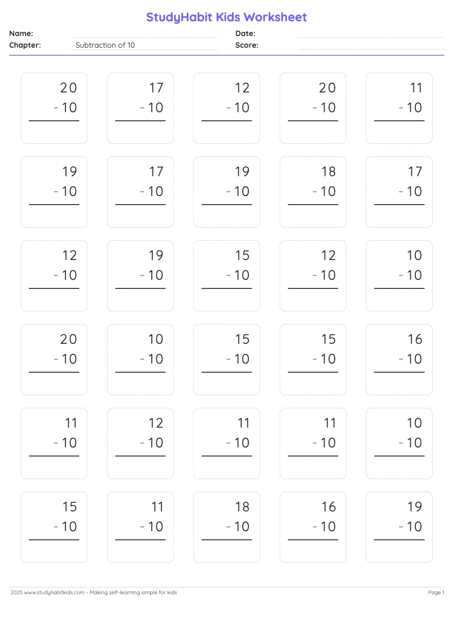 Printable Subtraction Worksheets For Grade 1