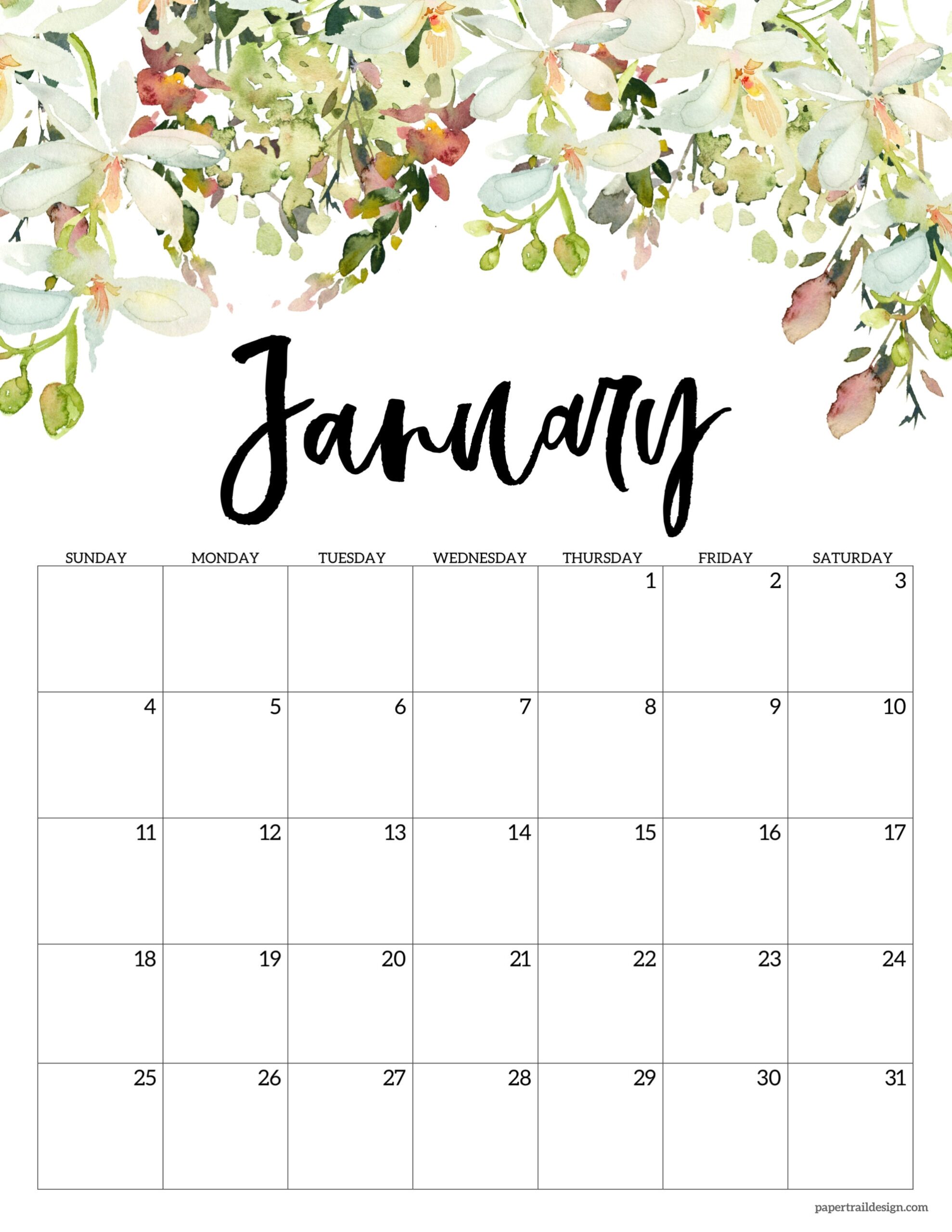 2026 Floral Calendar Printable