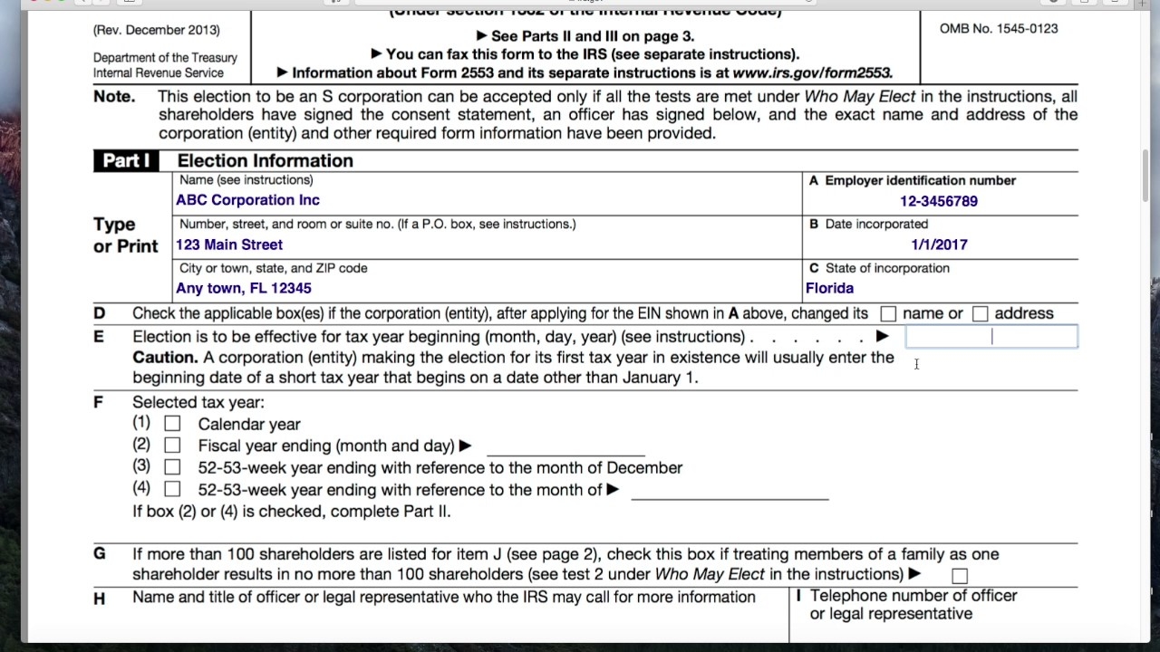 Irs Form 2553 Form And Instructions