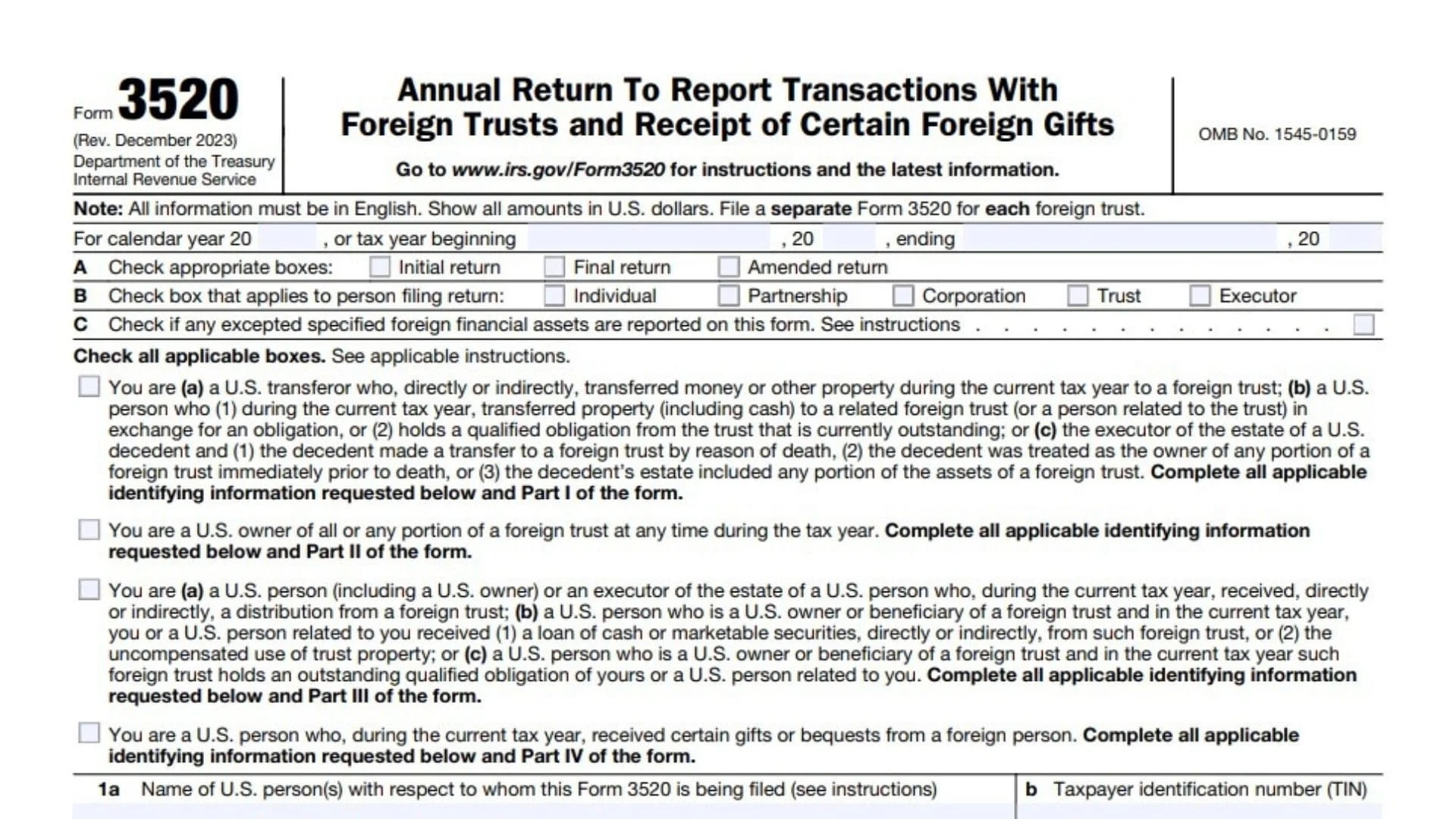 Form 3520 Instructions 2025 2026
