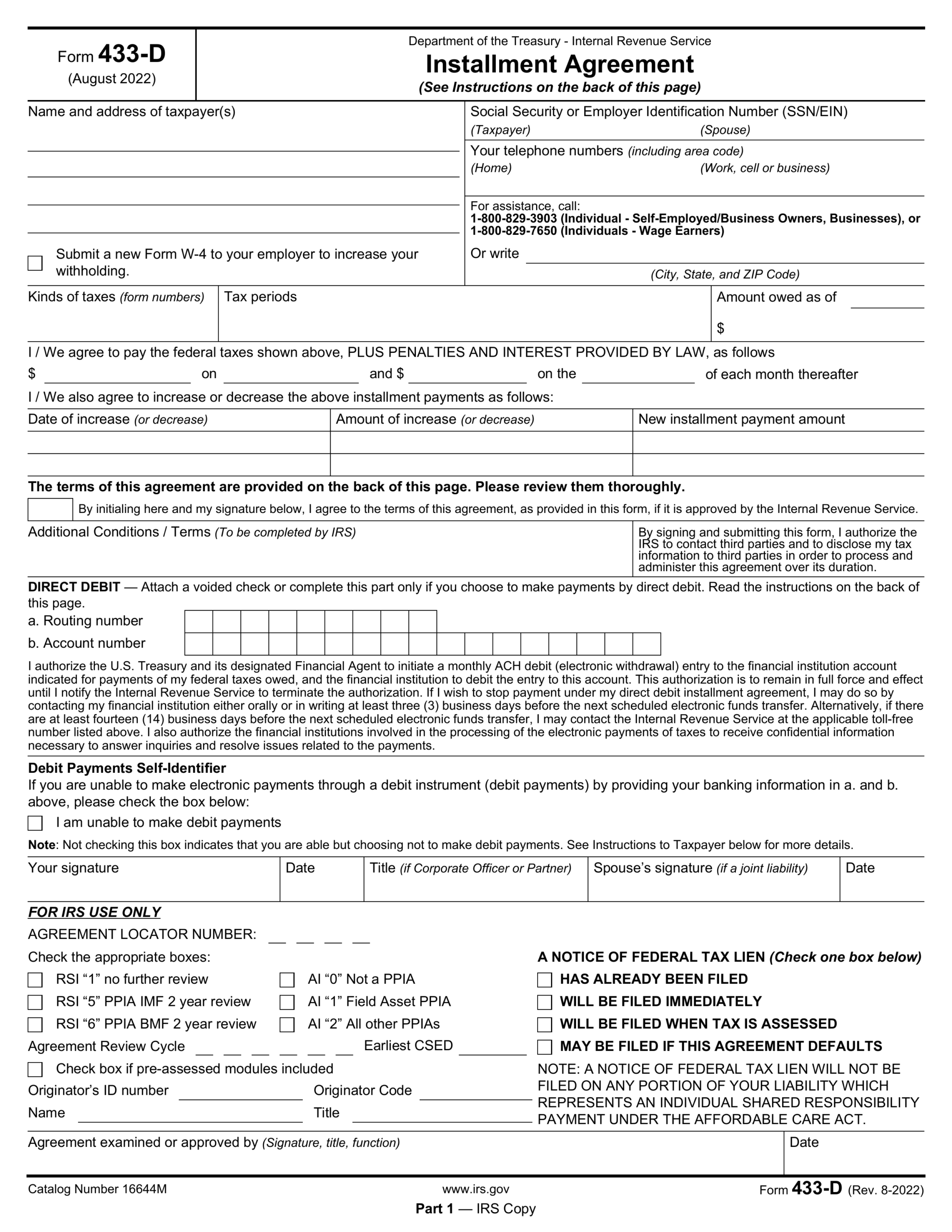 Form 433 D 2024 2025 Fill Edit And Download PDF Guru