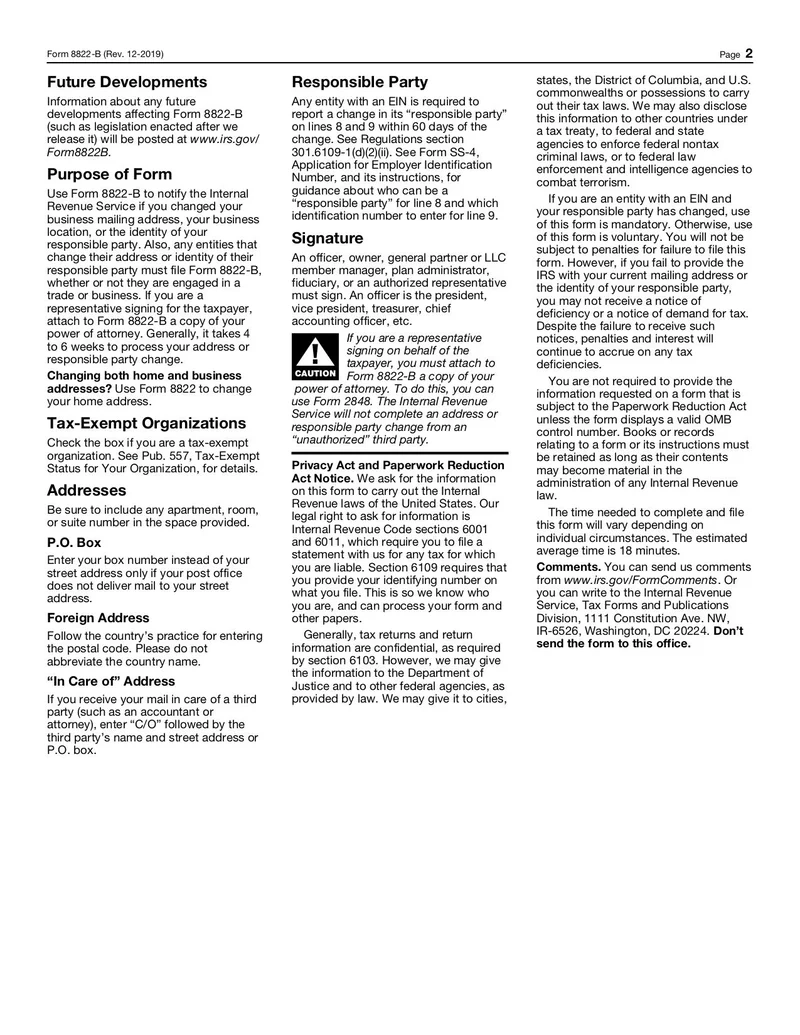 Irs Business Change Of Address Form 8822-B