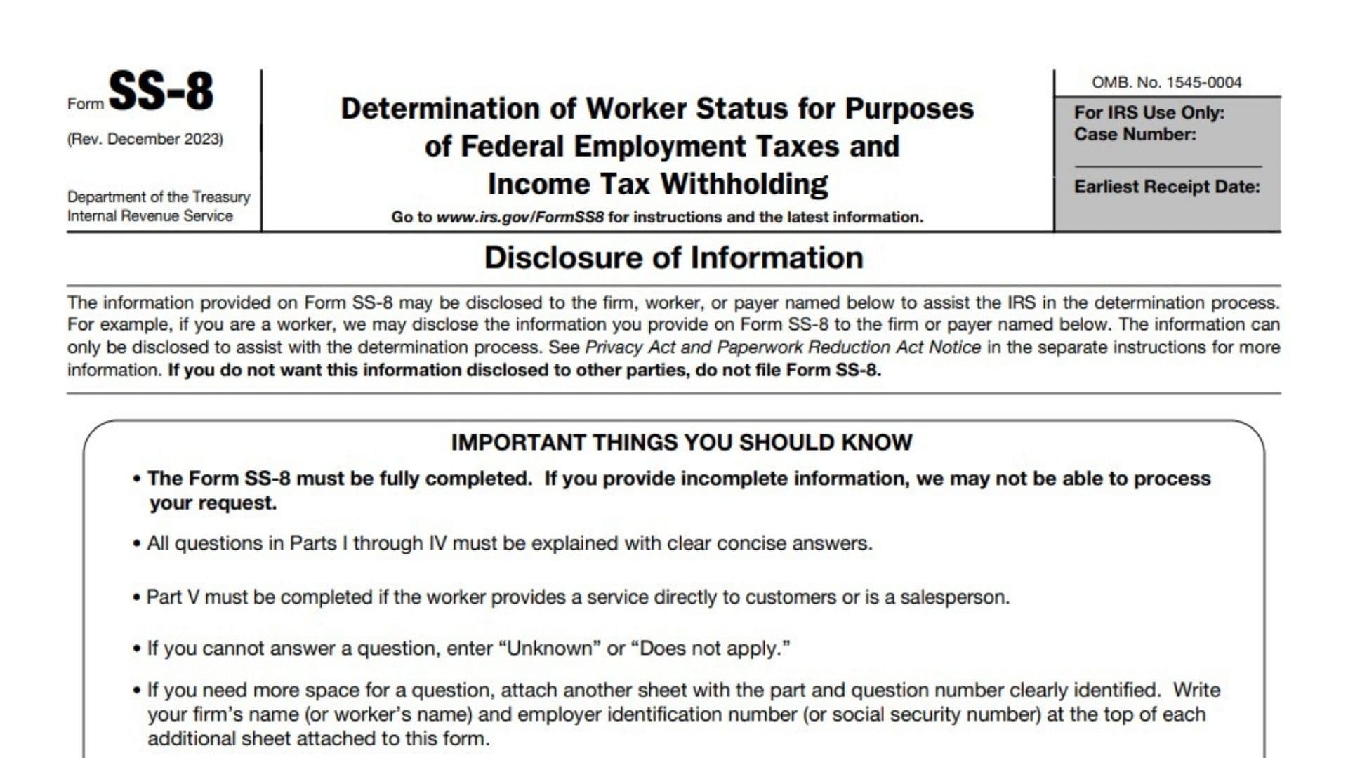 Form SS 8 Instructions 2025 2026