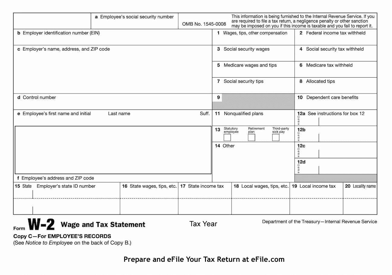 Form W 2 Wage And Tax Statement For Hourly amp Salary Workers