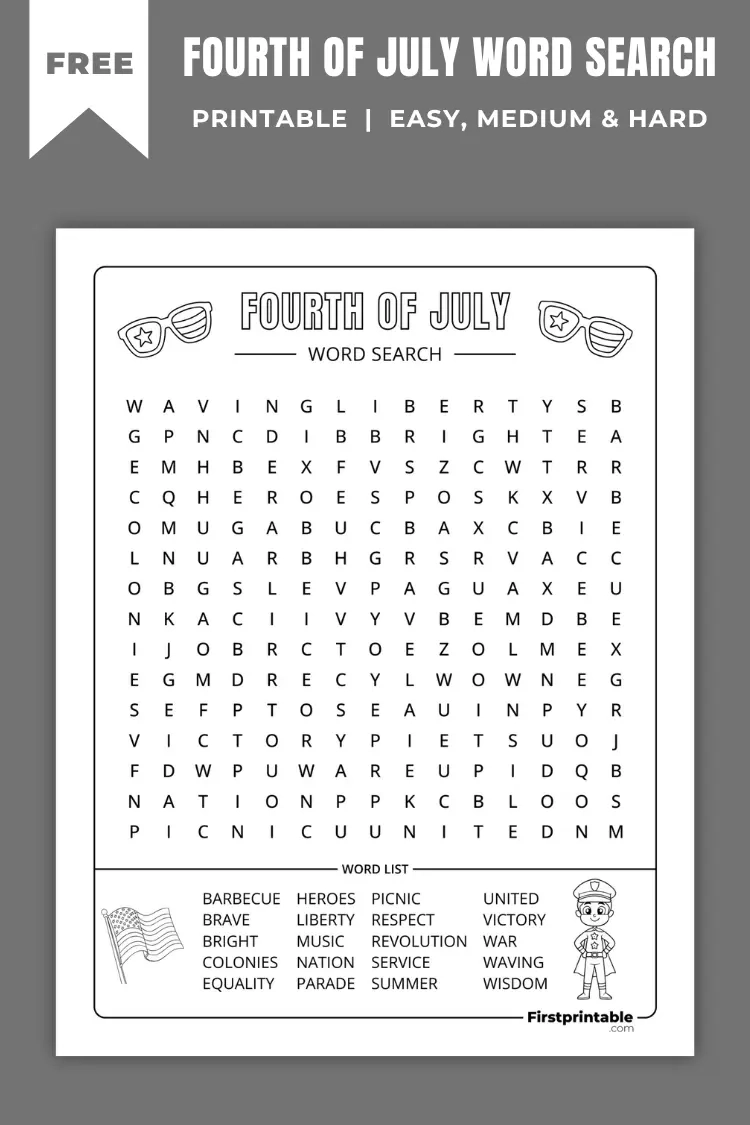 Fourth Of July Word Search Puzzles Free Printable
