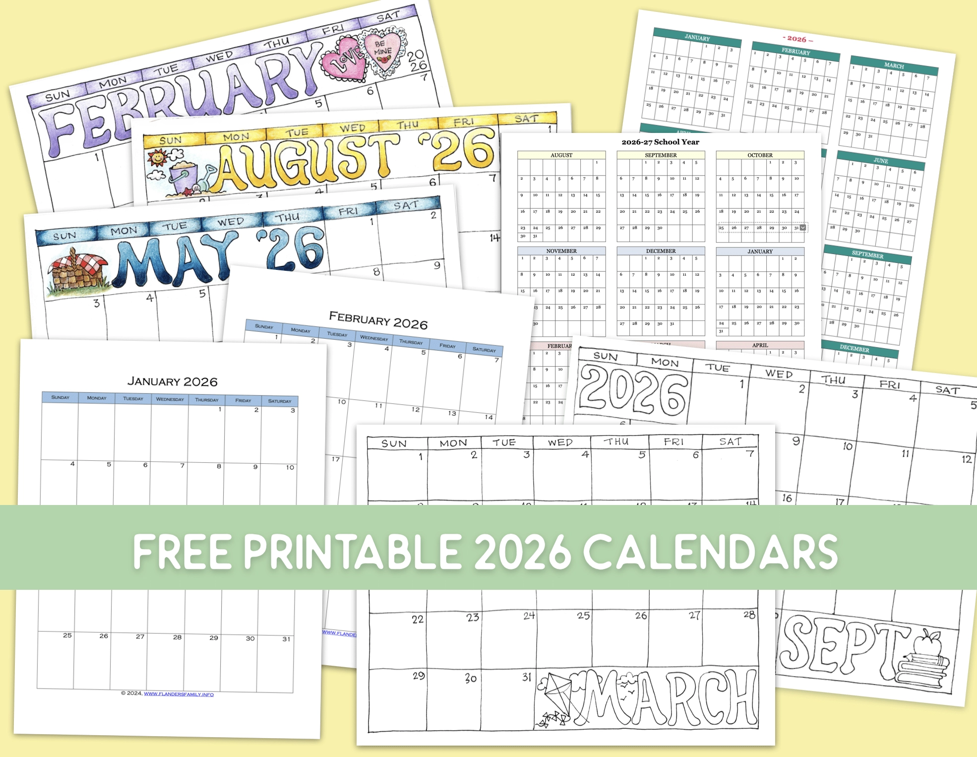 2026 Free Monthly Calendar Printable