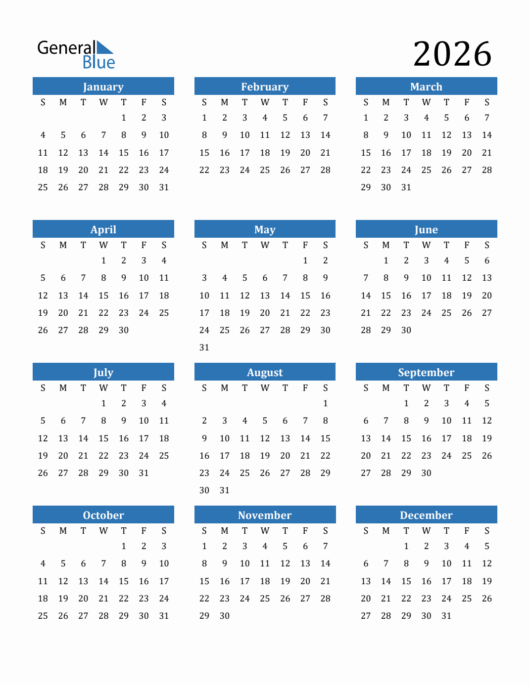 Free 2026 Calendars In PDF Word Excel Free 2026 Calendars In PDF Word Excel