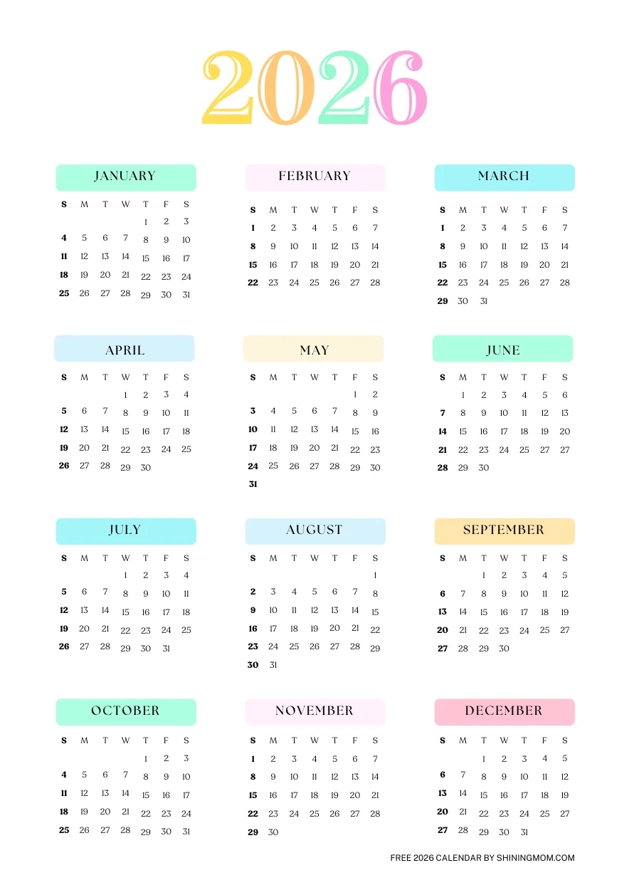 2026 Calendar Printable Template For Free