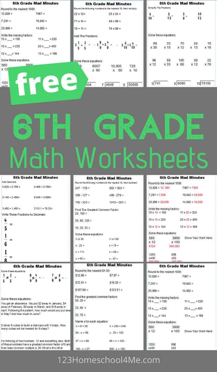 Free Printable Worksheets For 6th Grade Math