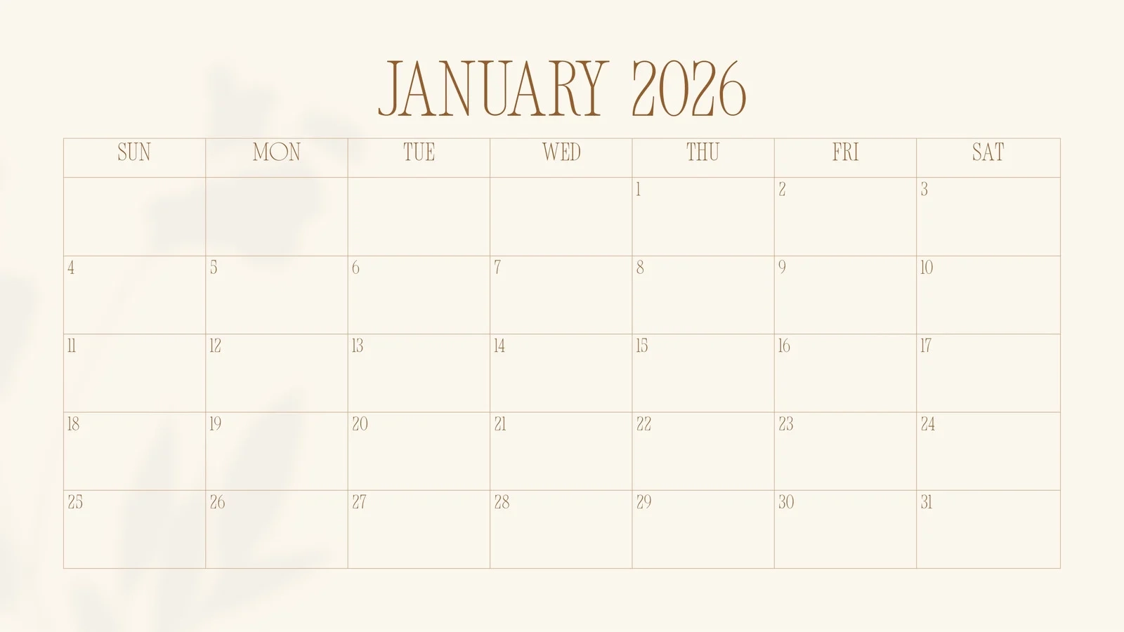 Edit Blank Calendar 2026 Printable