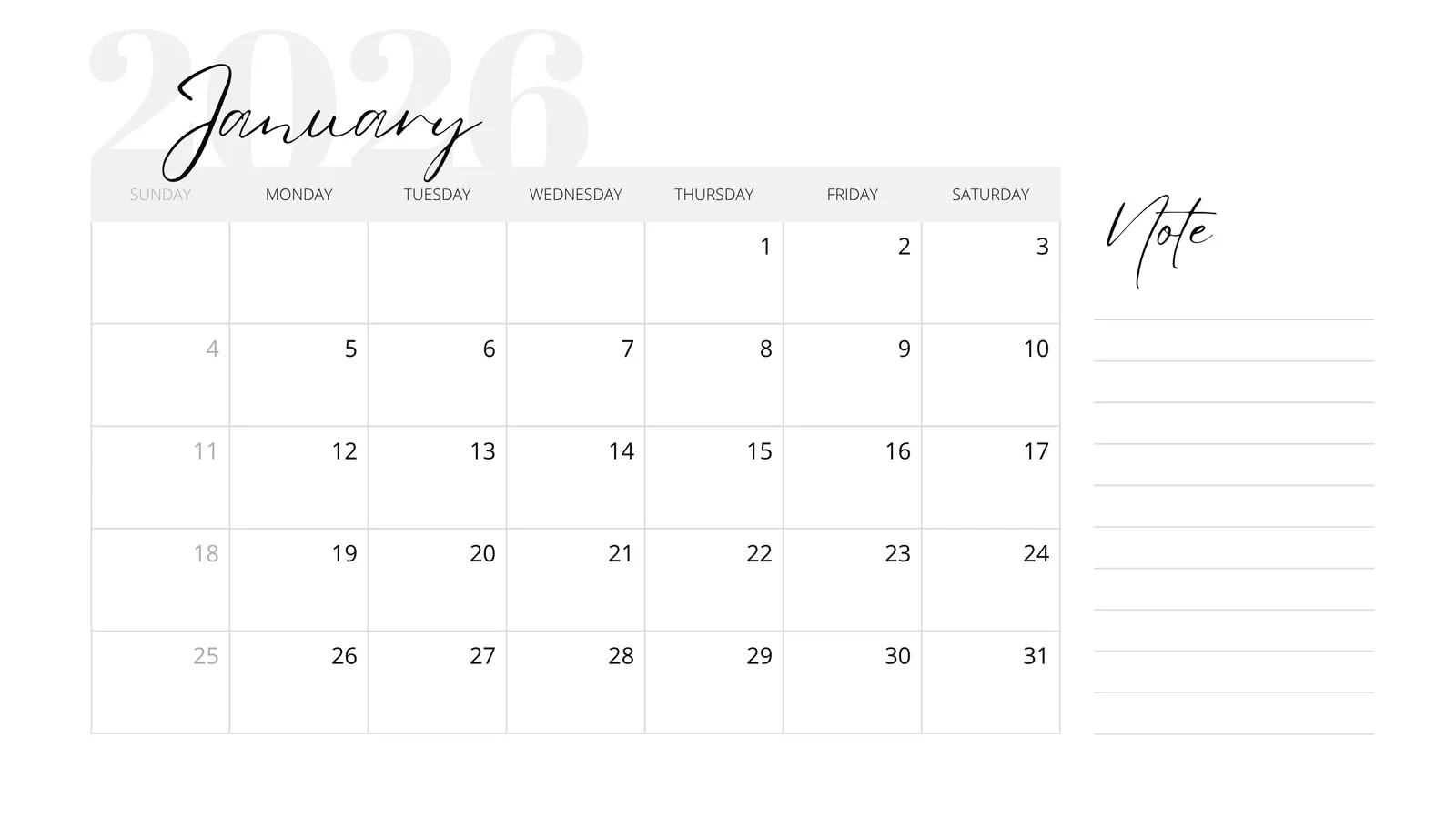 Printable Blank Calendar With Lines 2026