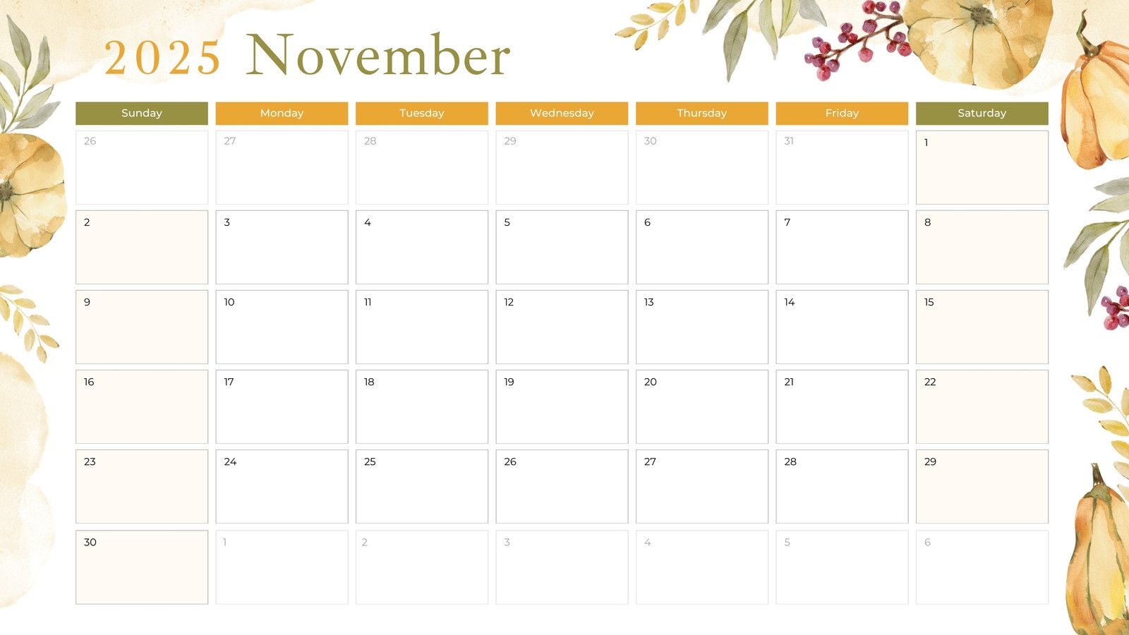 November Printable Microsoft Word Calendar