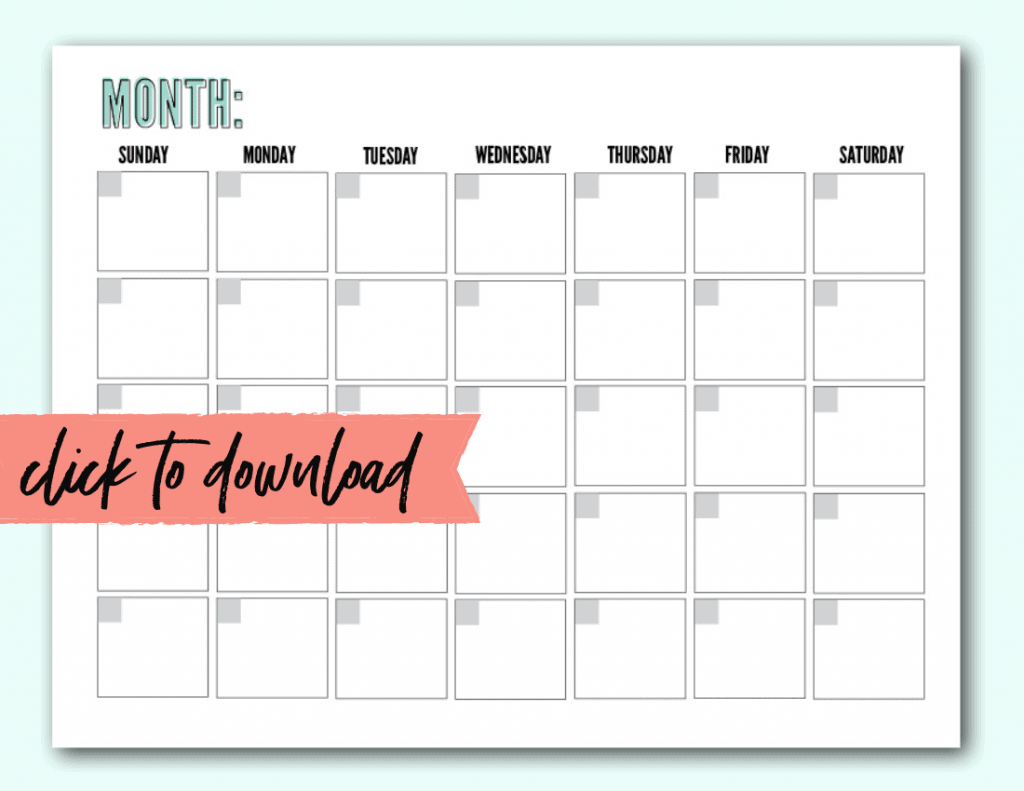 Small Printable Blank Monthly Calendar