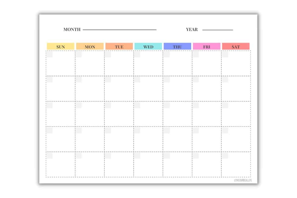 Blank 31 Day Calendar Printable