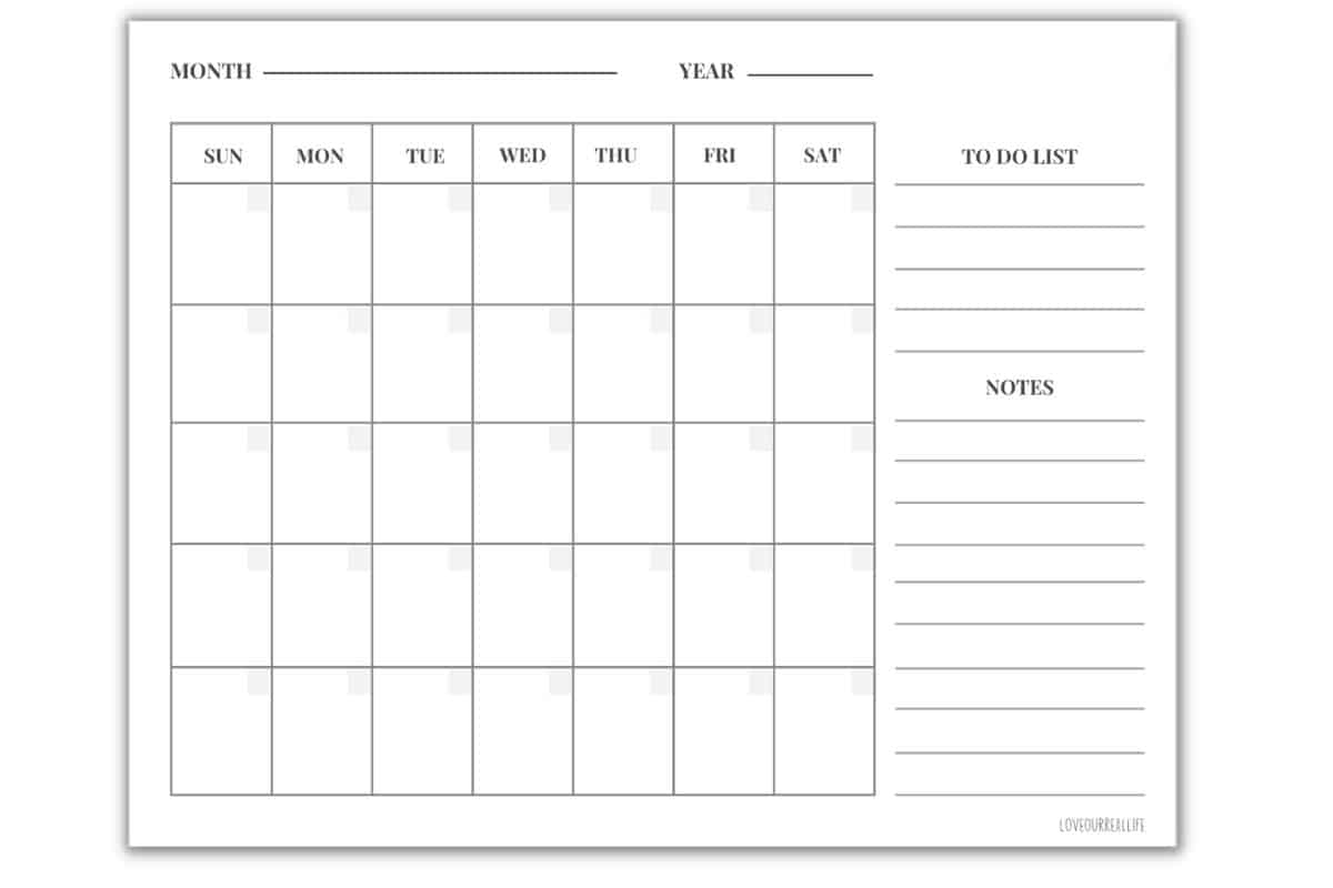Free Printable Blank Month Calendar