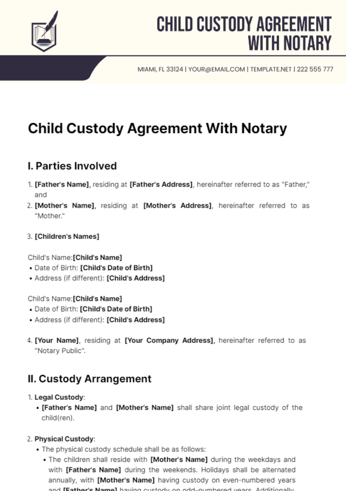 Free Printable Custody Agreement