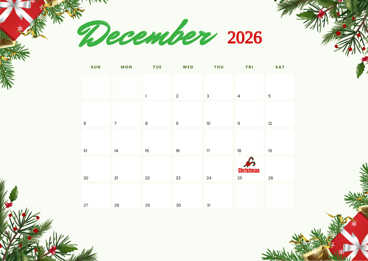 December 2026 Christmas Calendar Printable